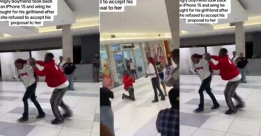 Horrible Scenes of young many taking back with and iPhone 15 bought for a woman.